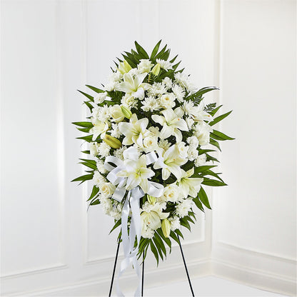 Exquisite Tribute Standing Spray-White Ribbon –  Haggen, Bellingham WA